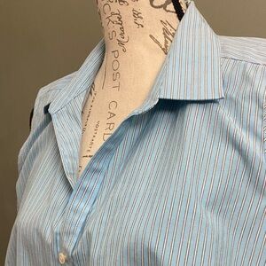 Talbots Blue and White Striped Sleeveless Button-Up Top size 18 W Cotton Spandex